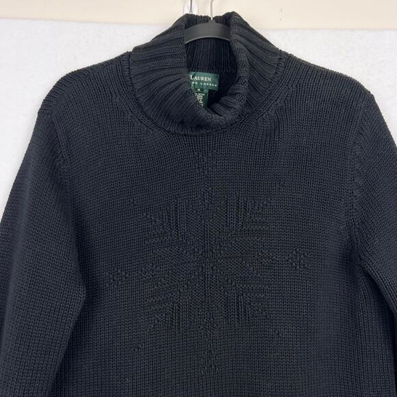 Lauren Ralph Lauren M Chunky Cotton Black Snowflake Turtleneck Knit Sweater - Picture 6 of 10